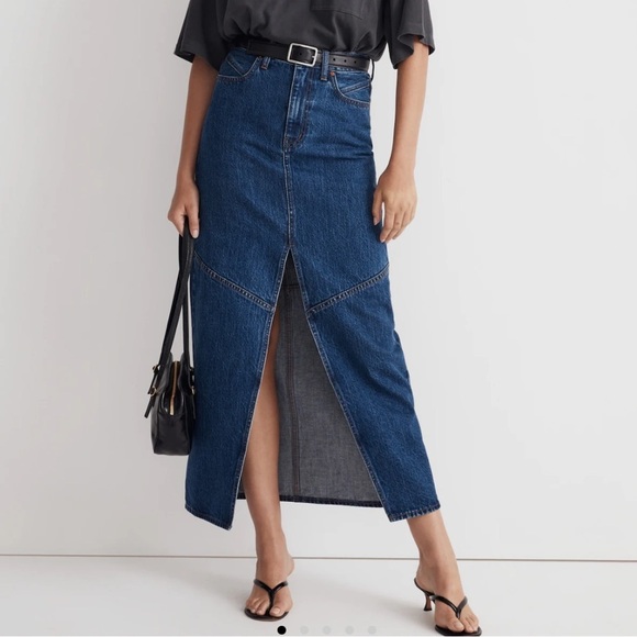 Madewell Sz 27 skirt mid rise Denim Maxi blue jean Classic Minimalist Capsule - Picture 1 of 8